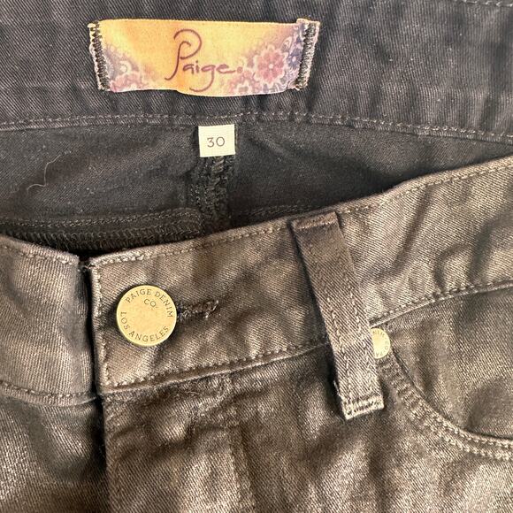 Paige Peg Skinny Pandora Black Metallic Coated Black Pants Size 30 - Picture 5 of 10